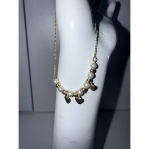 Vintage Dainty Faux Pearl And Thin Chain Design Bracelet KOREA Signed